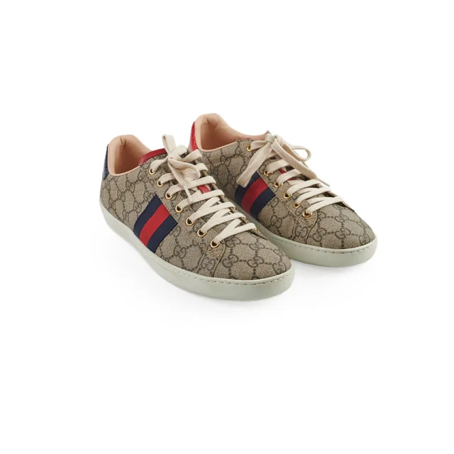 Gucci and Ebony GG Supreme Sneakers in Beige Canvas from The Purse Affair