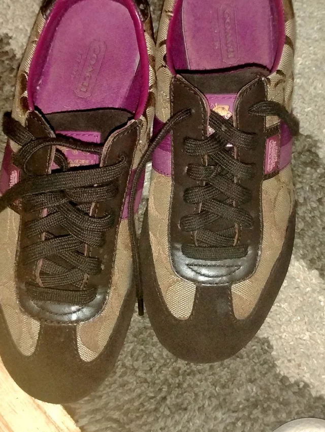 Coach Brown And Purple Signature Lace-Up Sneakers in brown|red|purple Suede from Poshmark
