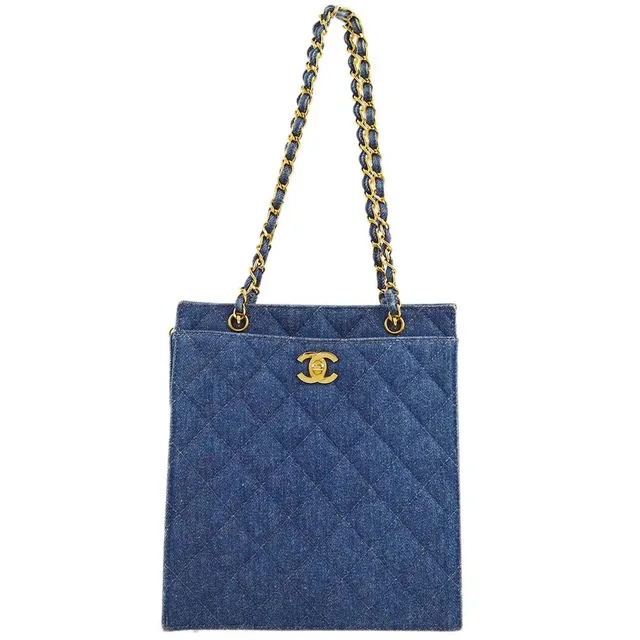 Chanel 1997-1999 Denim Chain Tote Handbag in Denim from AMORE Vintage Tokyo