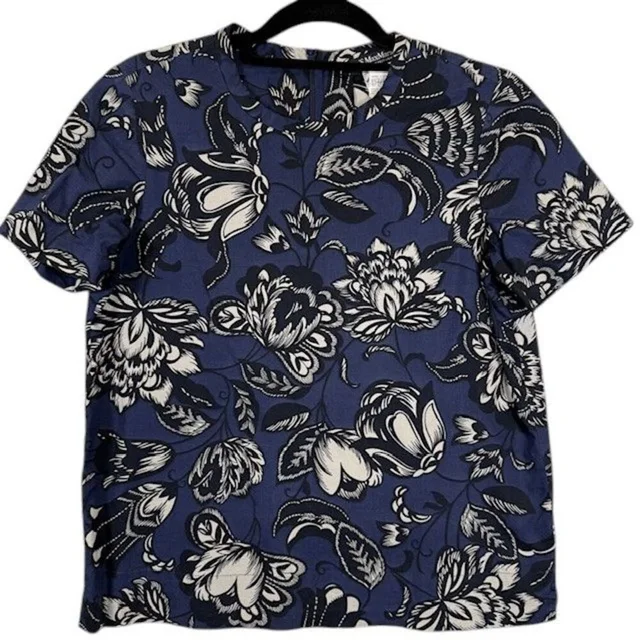Max Mara Botanicals Short Sleeve Floral Print Blue White 100% Cotton Size 2 in blue|white from Poshmark
