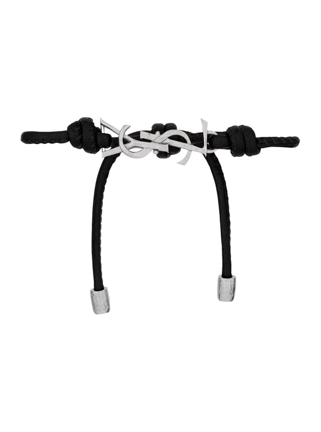 Saint Laurent Silver-Knotted Lamb Leather Bracelet — Brown Bracelets in Brown Lambskin from HEWI