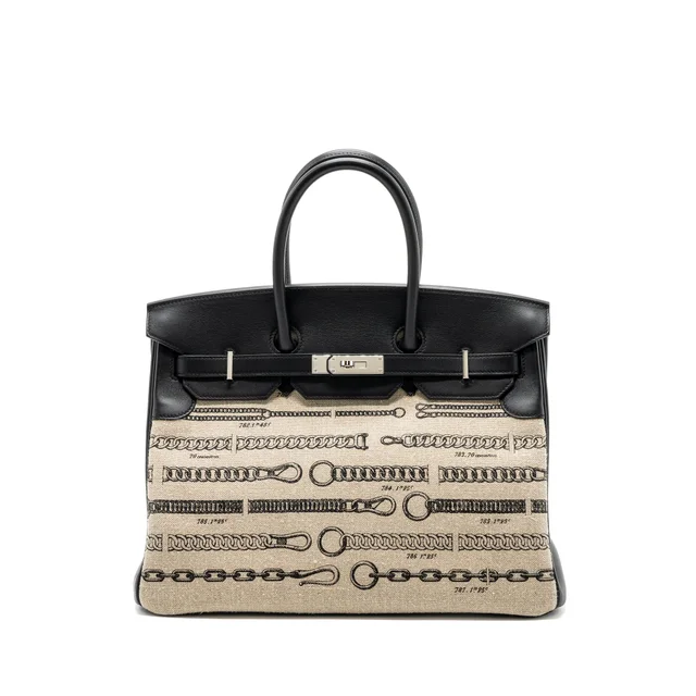 Hermès birkin 35 De camp Dechainee limited edition toile canvas / swift Black SHW Stamp A in Black Swift leather from EMIER