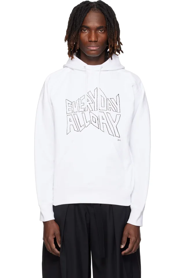 White 'geoff sacai' Print Hoodie, image 1 of 1 from SSENSE