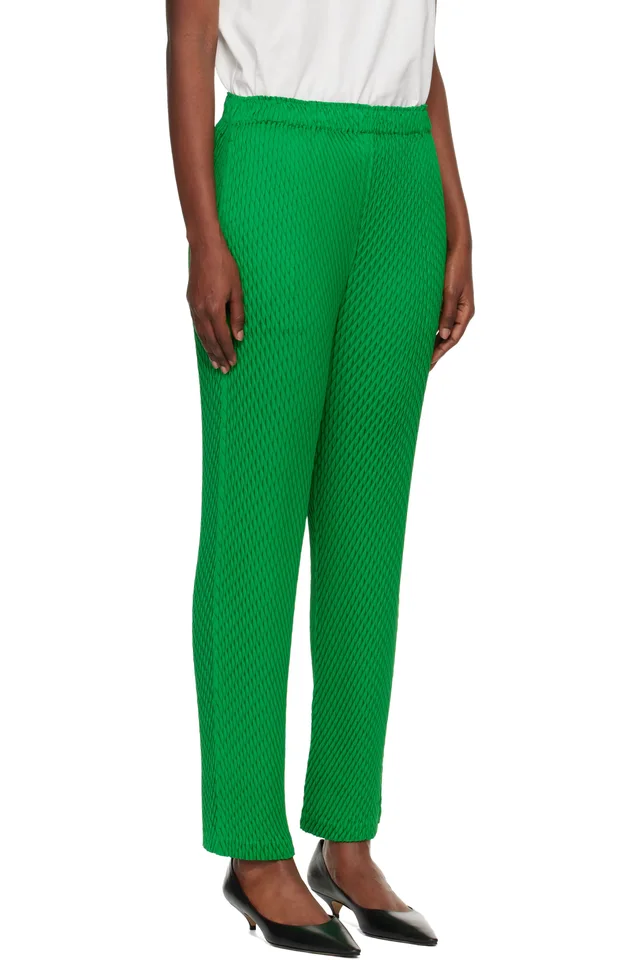 ISSEY MIYAKE Green Sleek Pleats Trousers, photo 2 of 3 from SSENSE