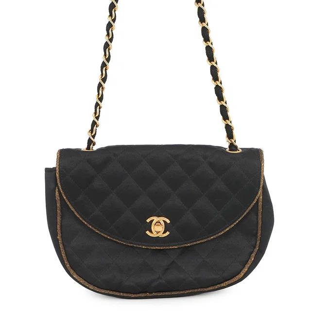 Chanel Matelasse CC Logo ChainShoulder Bag Black Satin in Black Satin from GALLERY RARE