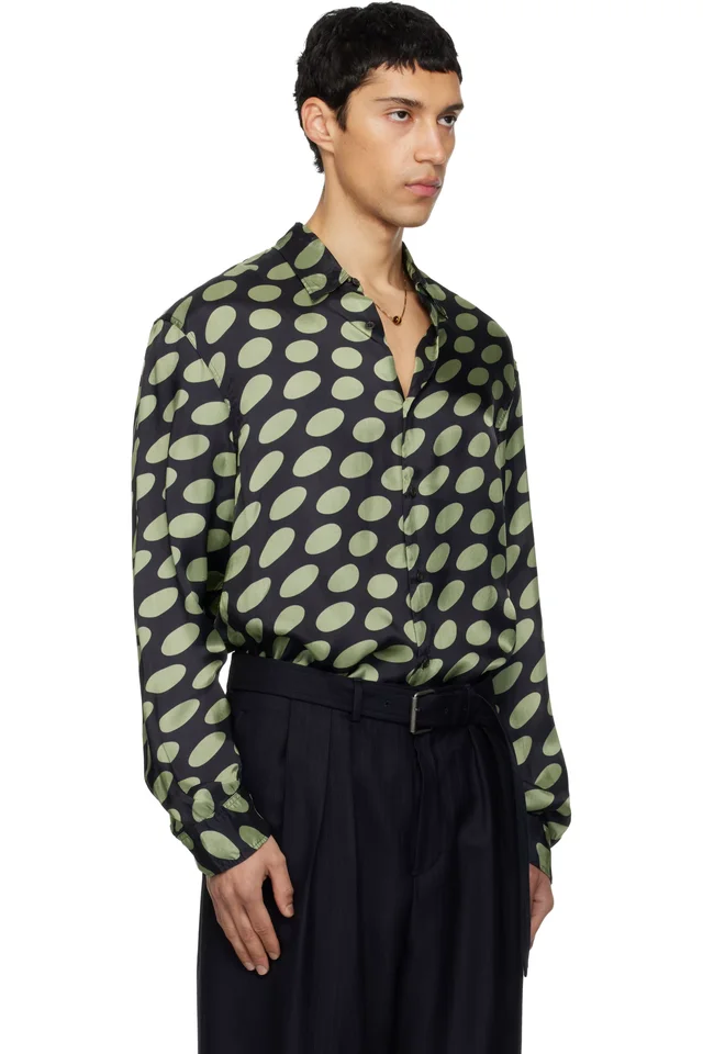 Dries Van Noten Black & Green Polka-Dot Satin Shirt, photo 2 of 5 from SSENSE