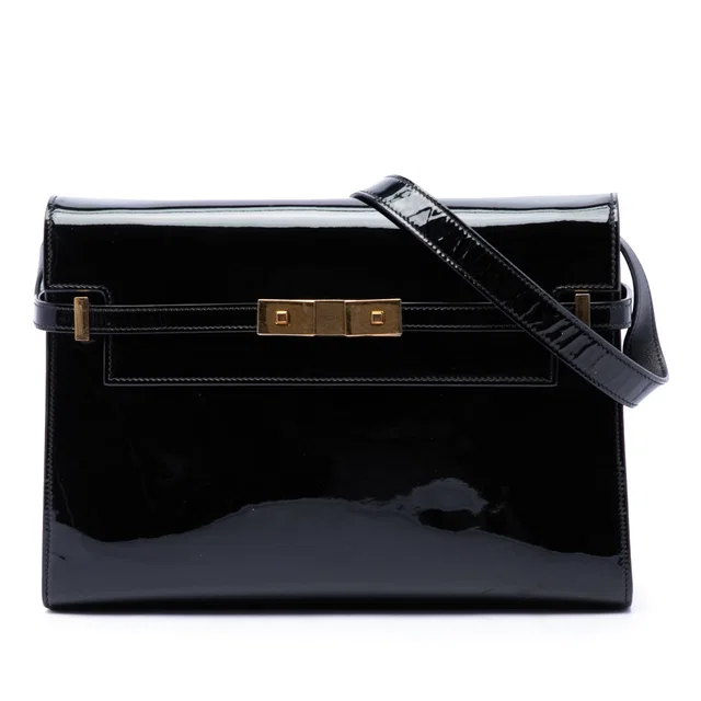 Black Saint Laurent Medium Patent Manhattan Shoulder Bag in Black Patent leather from Designer Revival