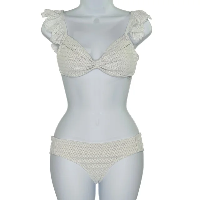 SIMKHAI Crochet Lace Ruffle Bikini Set M Off White Beach Resort *Flaw in White from Poshmark