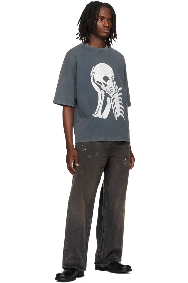 Palm Angels Gray Skull Loose T-shirt, photo 4 of 4 from SSENSE