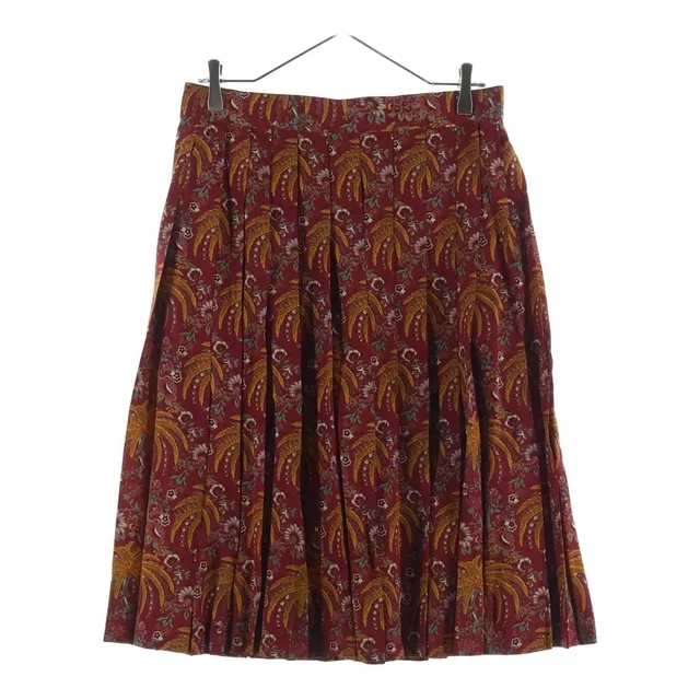Hermès Pleated Skirt Paisley Pattern Silk Red 42 in Red Silk from The Reluxe