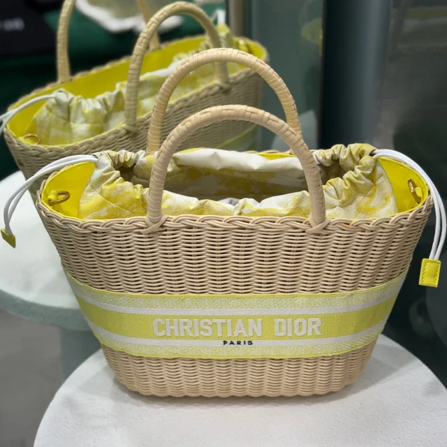 Dior Dioriviera Hat Basket Bag - Yellow in Yellow Woven leather from Revivre Luxury Consignment