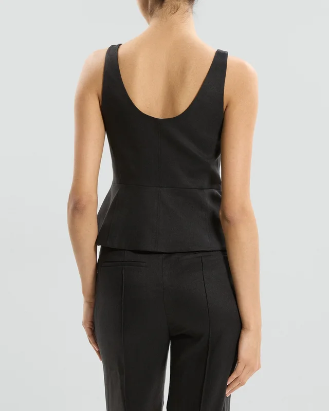 Theory Peplum Vest in Linen-Viscose in BLACK, photo 10 of 12 from Theory