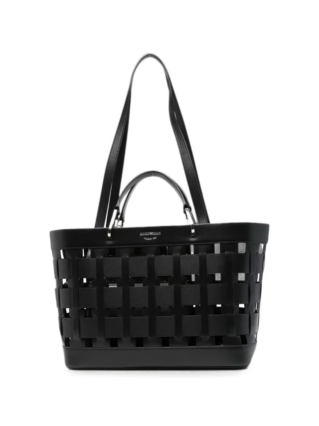 Giorgio Armani Woven Design Tote Bag — Black in Black Woven leather from HEWI