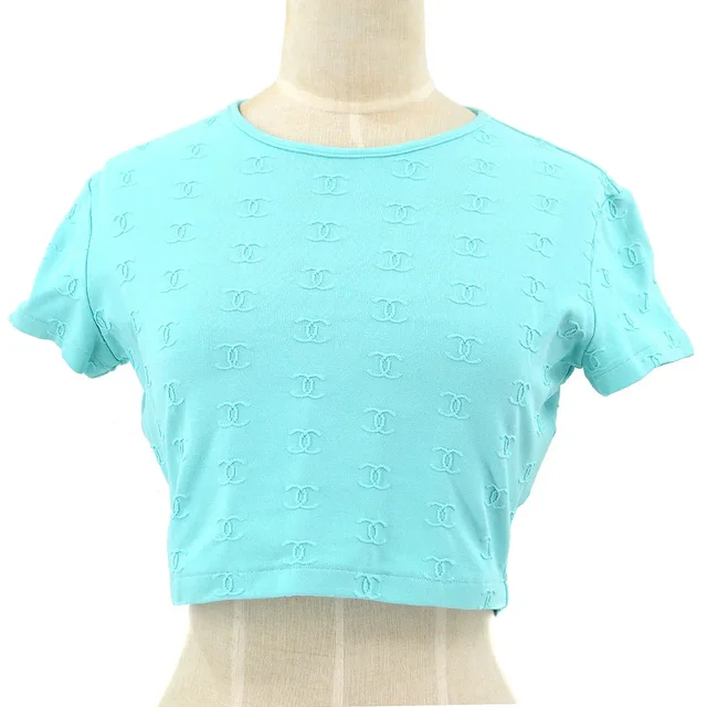 Chanel spring 1997 CC logo-embroidered cropped T-shirt #40 in Nylon from AMORE Vintage Tokyo