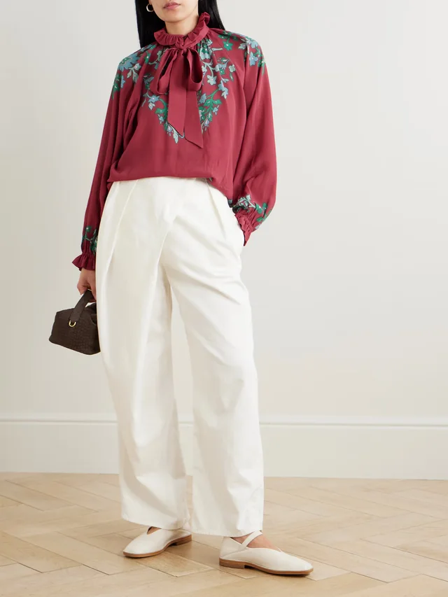 LA DOUBLEJ Cerere pussy-bow printed chiffon blouse in Red, photo 2 of 2 from NET-A-PORTER (Canada)