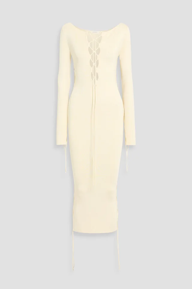 Lapointe Lace-Up Ribbed-Knit Midi Dress in Beige from THE OUTNET, photo 1 of 1
