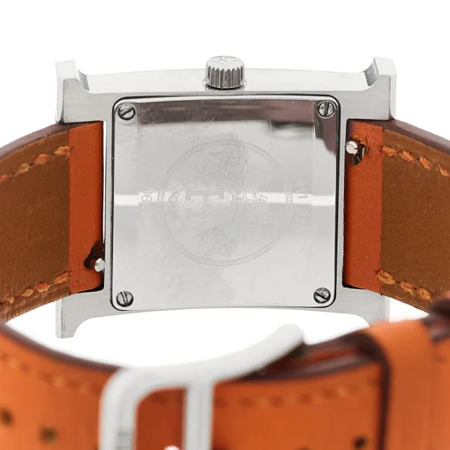 Hermès Stainless Steel Swift 21mm Heure H Hour Quartz Watch Orange in Orange Swift leather from FASHIONPHILE, photo 4 of 5