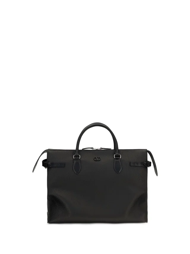 Valentino Garavani Calf Leather Top Handle Bag — Black Bos Taurus in Black Calfskin from HEWI