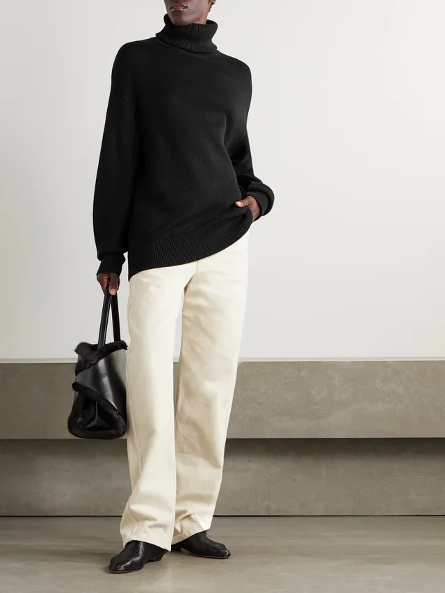 TOTEME Oversized ribbed organic cotton and cashmere-blend turtleneck sweater in Black, photo 2 of 2 from NET-A-PORTER (Canada)