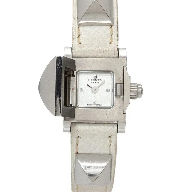 Hermès Medor Mini ME2.110 Studs Quartz White Dial Ladies Watch 90334932 in White Leather from Luxury Promise