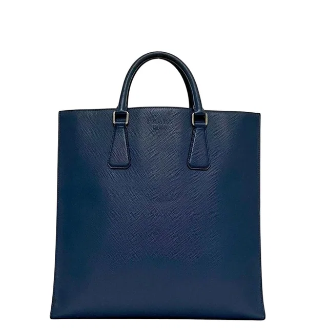 Prada Tote Bag Blue Saffiano Leather 180 Document Business in Blue Saffiano leather from The Reluxe