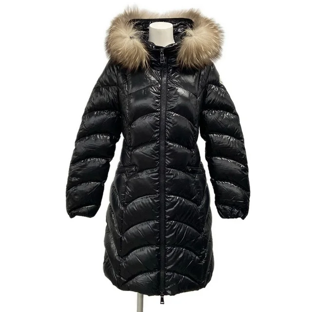 Moncler Down Coat 0 XS Albizia Black Long Sleeve Fur Removable Winter in Black Nylon from The Reluxe