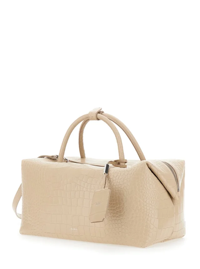 MAX MARA 'Holdall Large' White Handbag with Adjustable and Removable Strap in Leather Woman in White 100% Lamb, photo 3 of 10 from Gaudenzi Boutique