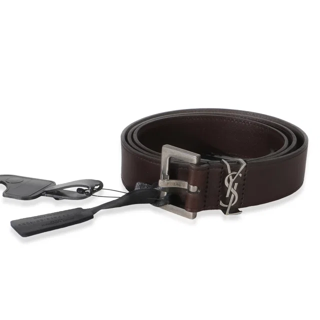 Saint Laurent Brown Lambskin Cassandre 38mm Belt 80-32 Leather in Brown Lambskin from HEWI