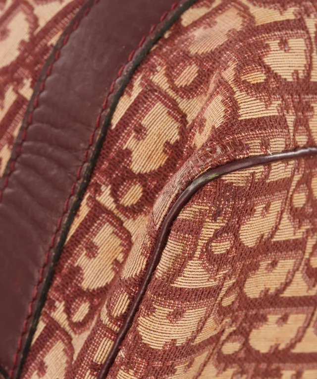 Dior Burgundy and Beige Trotter Monogram Oblique Canvas Boston Bag in Beige Canvas from Luxury Promise, photo 10 of 11