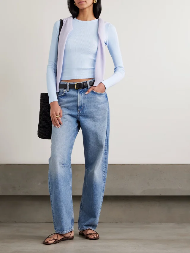 CITIZENS OF HUMANITY Pilar cropped waffle-knit cotton T-shirt in Blue, photo 2 of 2 from NET-A-PORTER (Canada)