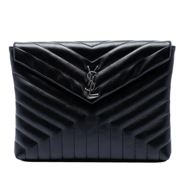 Black Saint Laurent Matelasse Calfskin Monogram LouLou Document Clutch in Black Calfskin from Designer Revival