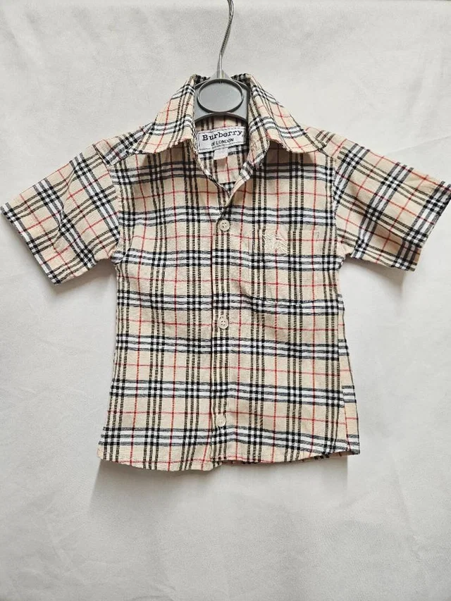 Burberry checked short sleeved shirt beige,black red Size: 6-9 months in Multi-coloured from Oxfam Online Shop
