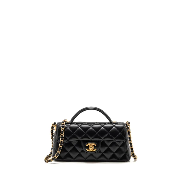 Chanel CC Top Handle Flap Bag Lambskin Black GHW (Microchip) in Black Lambskin from EMIER