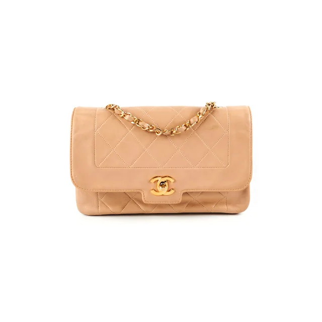 Chanel Vintage Beige Diana Lambskin in Beige Lambskin from The Purse Affair