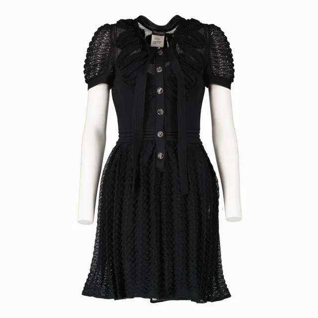 Chanel Black Ribbon Tie 10S Knit Dress - Size 34 in Black from Labellov