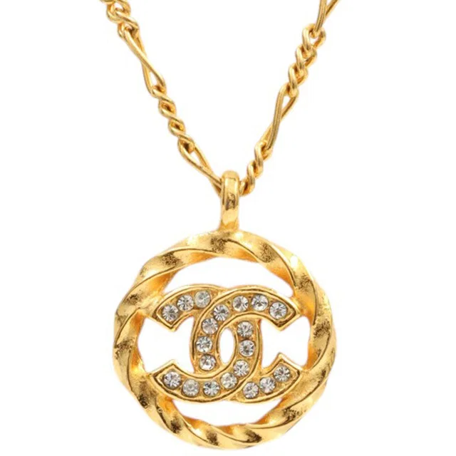 Chanel Rhinestone CC Mark Necklace Gold in Gold from VINTAGE QOO TOKYO