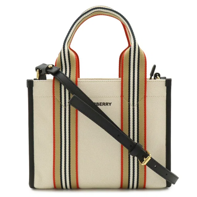 Burberry Small Icon Stripe Trim Cotton Canvas Tote Bag in Canvas from LuxUness