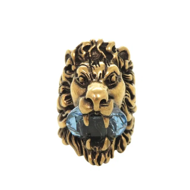 Gucci Lion Head Metal Stone Gold Ring in Gold from The Reluxe