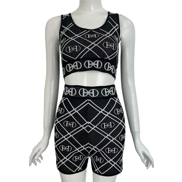 Hermès Set Shot Pants Vest Technical Knit All Over Pattern Black White 38 in Black from The Reluxe