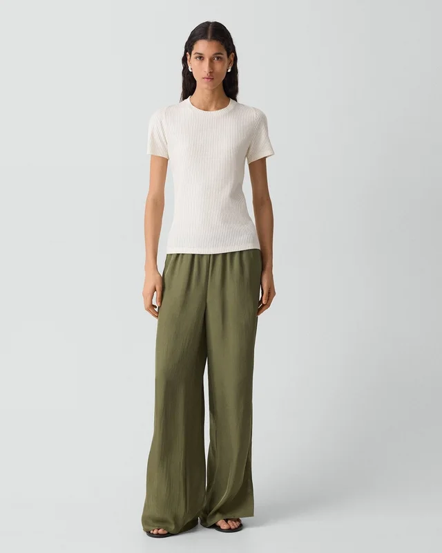 Theory Shrunken Crewneck Tee in Ribbed Cotton-Blend in IVORY, photo 12 of 12 from Theory