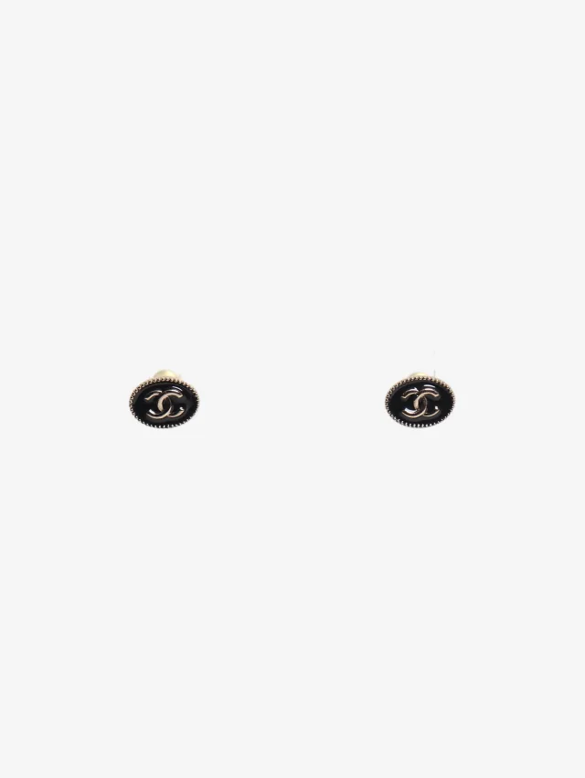 Chanel Black and gold CC oval stud earrings in Black from Sign of the Times, photo 2 of 4