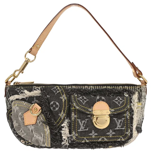 Louis Vuitton 2007 Gray Monogram Denim Patchwork Pouchy Handbag M95383 in Grey Denim from AMORE Vintage Tokyo