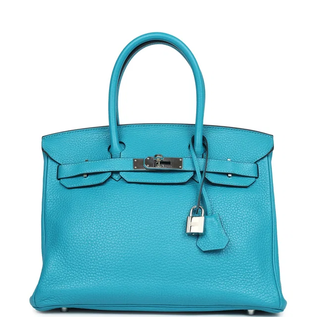 Hermès Birkin 30 Turquoise Clemence Palladium Hardware in Blue Clemence leather from Madison Avenue Couture