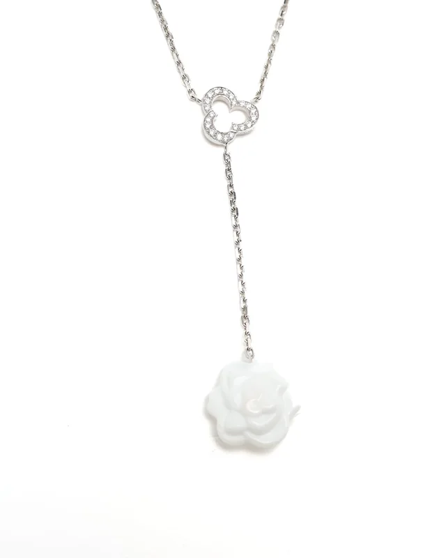 Chanel Camellia Diamond 18kt White Gold Necklace in White from A Retro Tale, photo 3 of 4