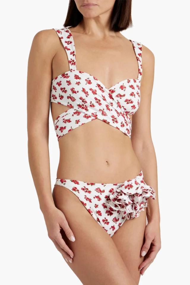 Magda Butrym Ruffled Floral-Print Bikini Briefs in Red, photo 2 of 5 from THE OUTNET