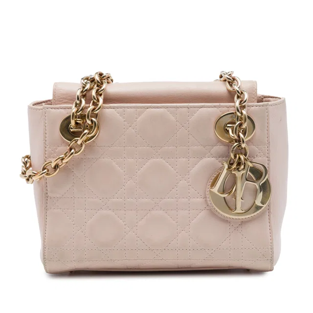 Pink Dior Lambskin Cannage Lady Dior Double Chain Bag in Pink Lambskin from Designer Revival
