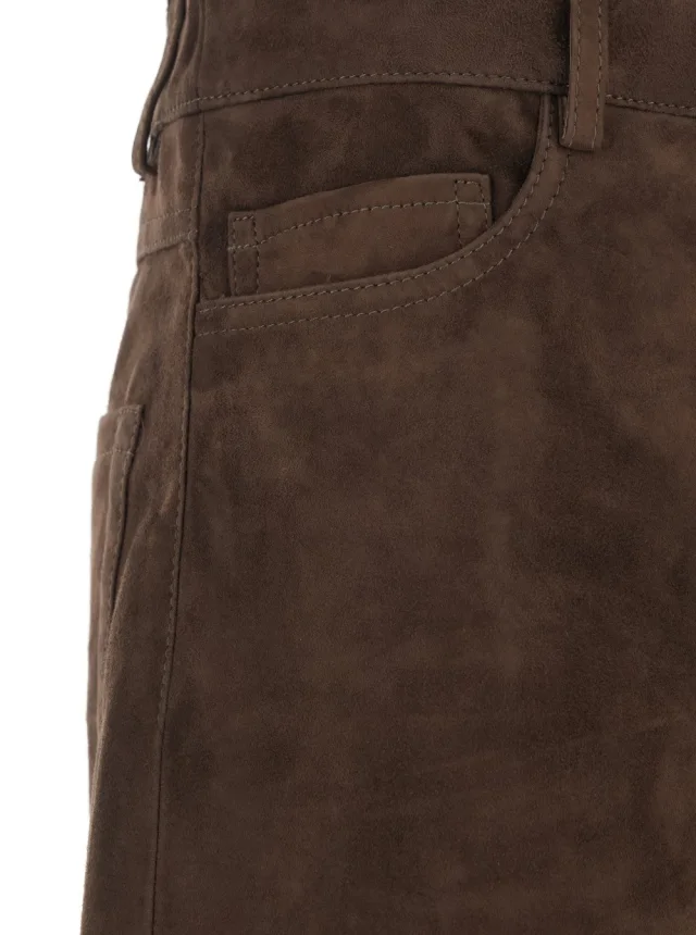'S MAXMARA Brown Suede 'Fulmine' Pants with Logo Patch on the Back for Women in Brown 100% Lamb, photo 5 of 6 from Gaudenzi Boutique