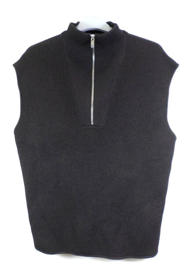GANNI Ribbed-Knit Half-Zip Vest Chocolate Brown Size: S in Brown Viscose from Oxfam Online Shop