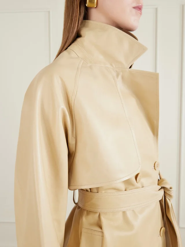 NOUR HAMMOUR Double-breasted belted leather trench coat in pastel yellow 100% LAMBLEATHER, photo 5 of 5 from NET-A-PORTER (Canada)