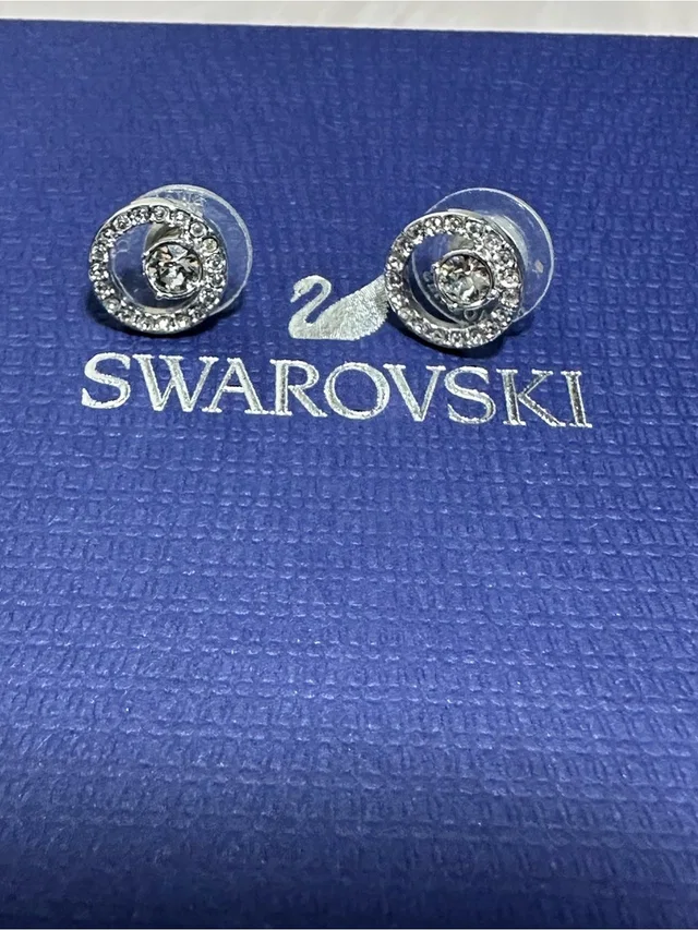 Swarovski Silver-Tone Crystal Halo Circle Stud Earrings in gray|silver|white from Poshmark